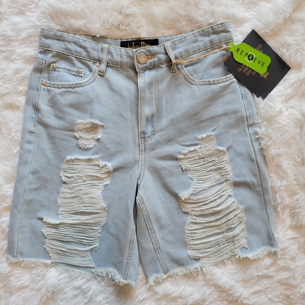 Light Wash Ripped Denim Cutoff Shorts‎ Super High Rise Size 26